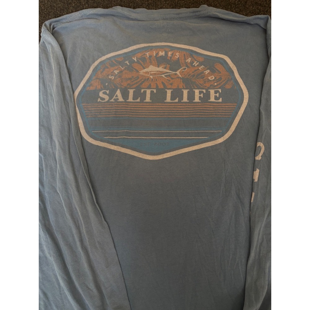 Salt Life Mens Long Sleeve Pocket T-Shirt Blue Salty Times Ahead Marlin Large